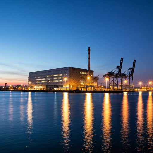 European export port at twilight representing new market opportunities