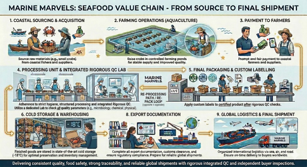 Marine Marvels seafood value chain from coastal sourcing to final shipment